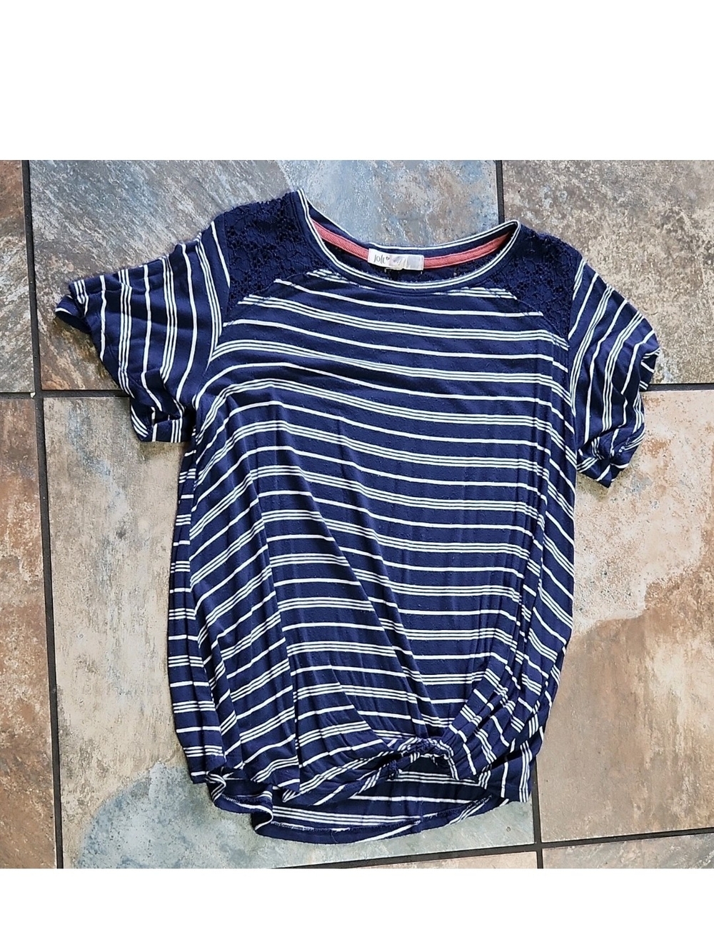 Jolt Navy and White Striped Tee with Pink Trim